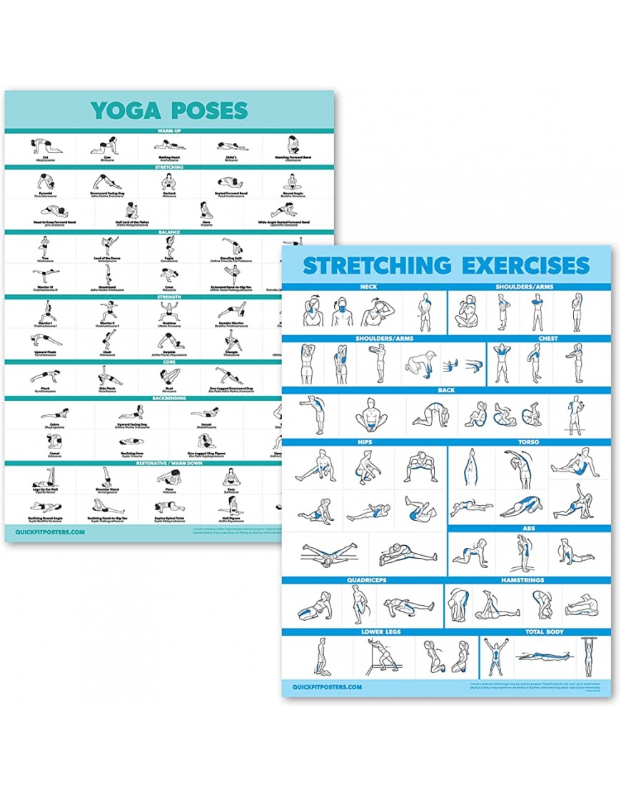 Yoga-Posen und Stretching-Übungsposter-Set – laminiertes 2-teiliges Diagramm-Set – Yoga-Positionen & Stretching-Workouts [leicht] laminiert 45,7 x 61 cm - BHTJI9KB