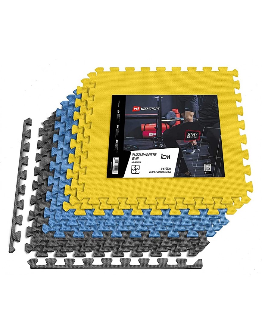 Hop-Sport Puzzlematte 9er Set Unterlegmatte für Fitnessgeräte als Rutschfester Bodenschutz Größe 60 x 60 x 1 cm - BGNJIWMV