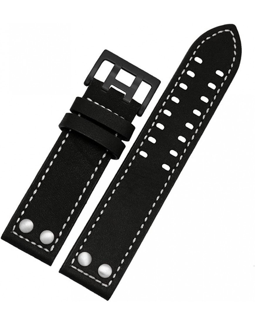 YIJIAN 20mm 22mm Leder Uhrengurt Nietmänner Ersatz Armband Handgelenkband kompatibel mit Hamilton Khaki Aviation H77755533 H77616533 Band Color : Black White Band Width : 20mm - BXACSQ72