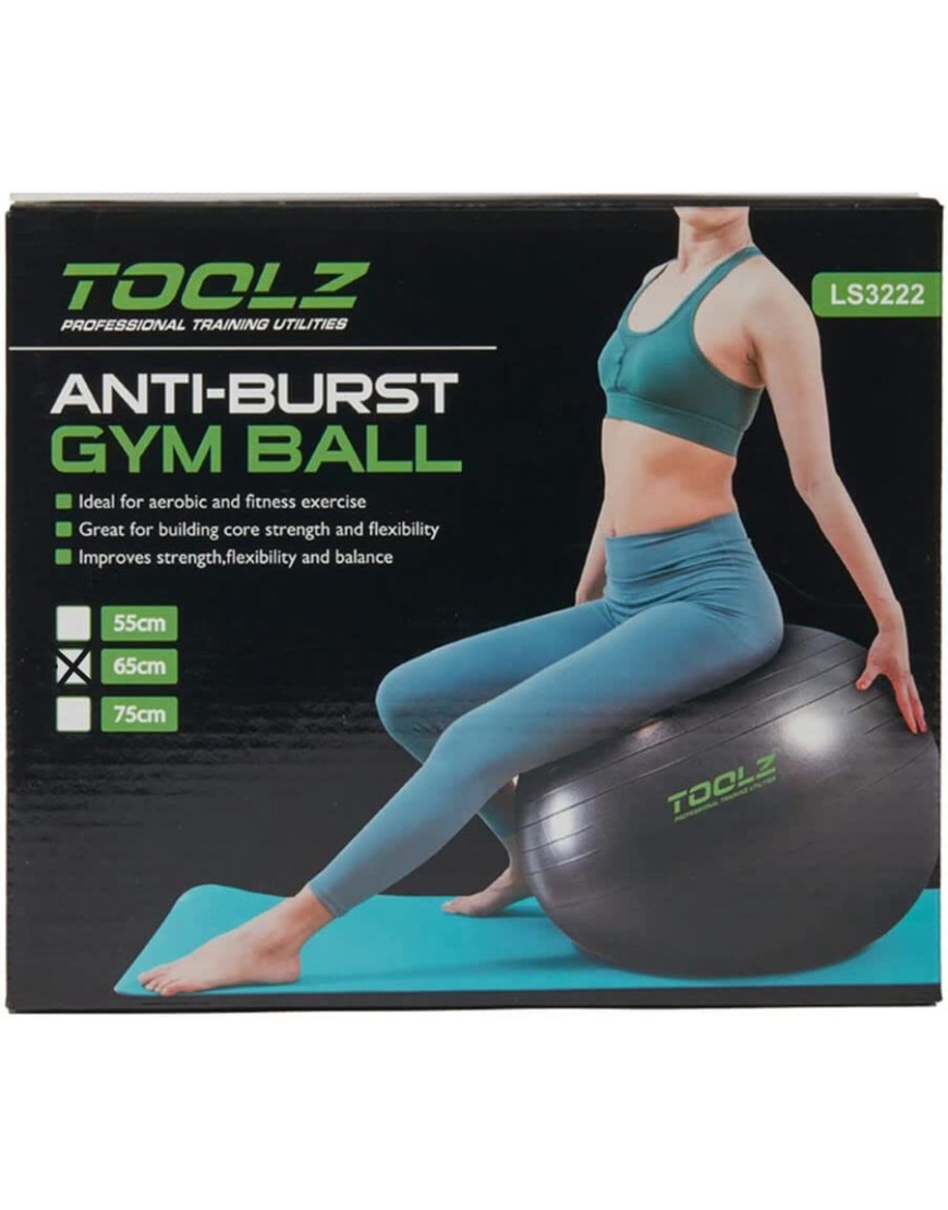 TOOLZ Gymnastic Ball – Fitnessball zum Trainieren von Kraft Gleichgewicht und Koordination – Sitzball 65 cm -